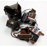 Various cameras, a Zeiss Ikon Colora camera 9cm high in fitted case, a Beirette camera, Jabis and ot