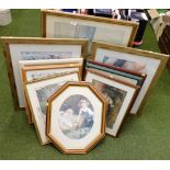 Various pictures, prints, etc., to include rural scenes, young girl with geese, after Turner Fightin