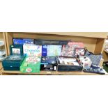 Various board games, puzzles, etc., to include a bird jigsaw, Sennheiser headphones, handbag, Diecas