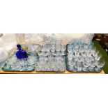 A quantity of glassware, to include a Bristol blue glass decanter, 27cm high, drinking glasses, Hava