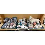 Decorative household effects, to include various dog figures, animal figure group, a Chokin ware pin