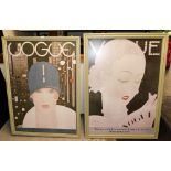 Two Vogue framed prints, from 1920's magazine, covers, 118cm x 83cm.