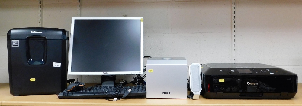 A quantity of computer related equipment, to include a Dell monitor, keyboard, a Cannon Pixma printe