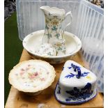 A Colonial Pottery Tauton pattern part wash set, to include wash jug and bowl, an ironstone cheese d