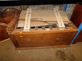 A quantity of furniture restorers related items, to include various veneers, an oak wardrobe base, e