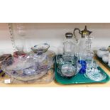 A quantity of glassware, to include a silver plated and moulded glass claret jug, decanters, lemon s