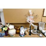 General household effects, to include a wash jug decorated with flowers, 32cm high, model of a windm