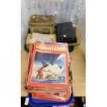 Various Look and Learn magazines, predominantly from the 1970's, tins, cased flatware, etc. (2 trays