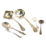 Various flatware serving spoons, etc., a George IV silver ladle, fiddle pattern, London 1828, 17cm w