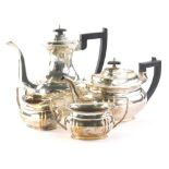 An early 20thC silver plated tea and coffee set, by Mappin and Webb, the teapot of cape form with eb