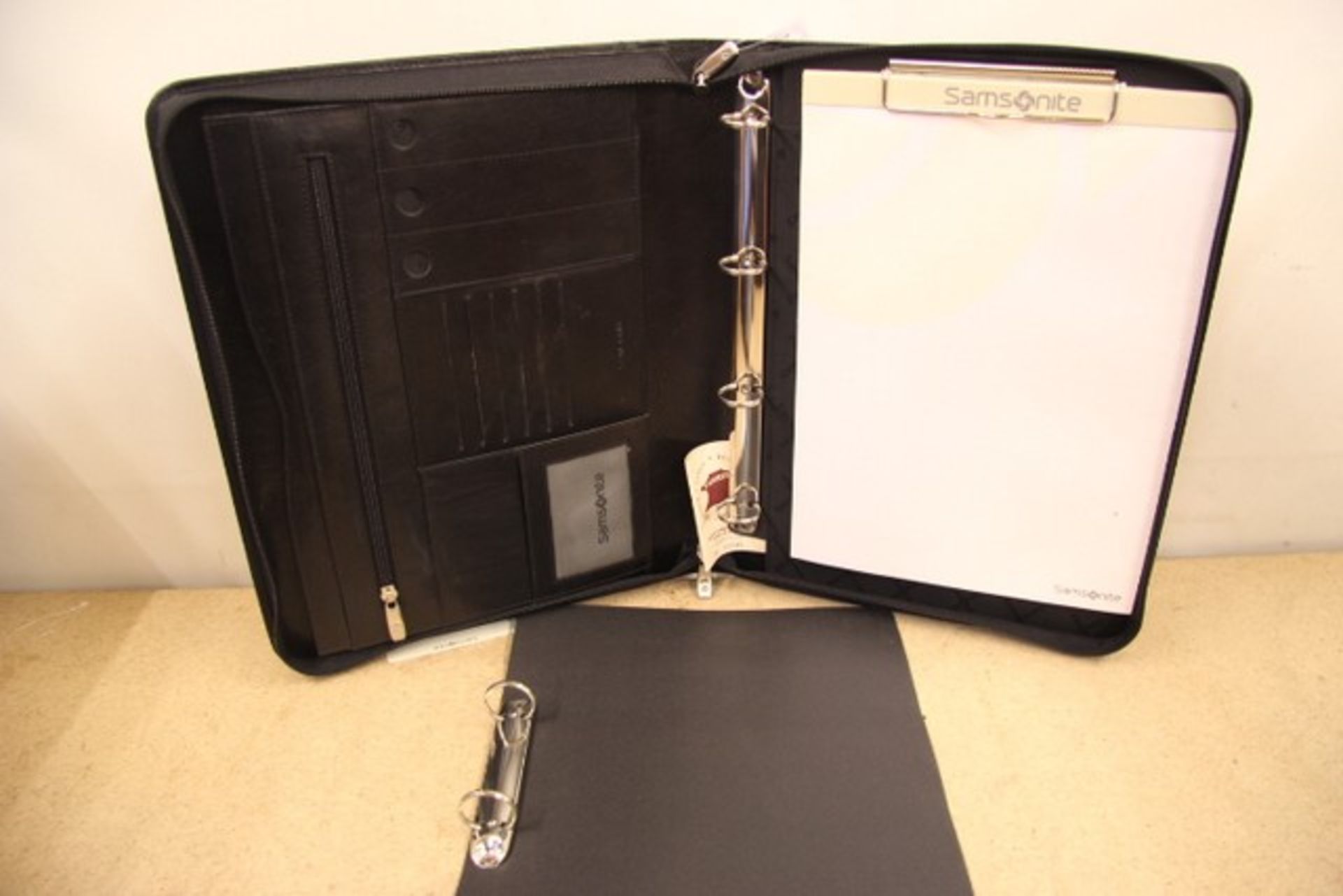 + VAT Brand New Samsonite Black Leather Executive Folder With-Pen Pocket-Card Pockets-Writing Pad-