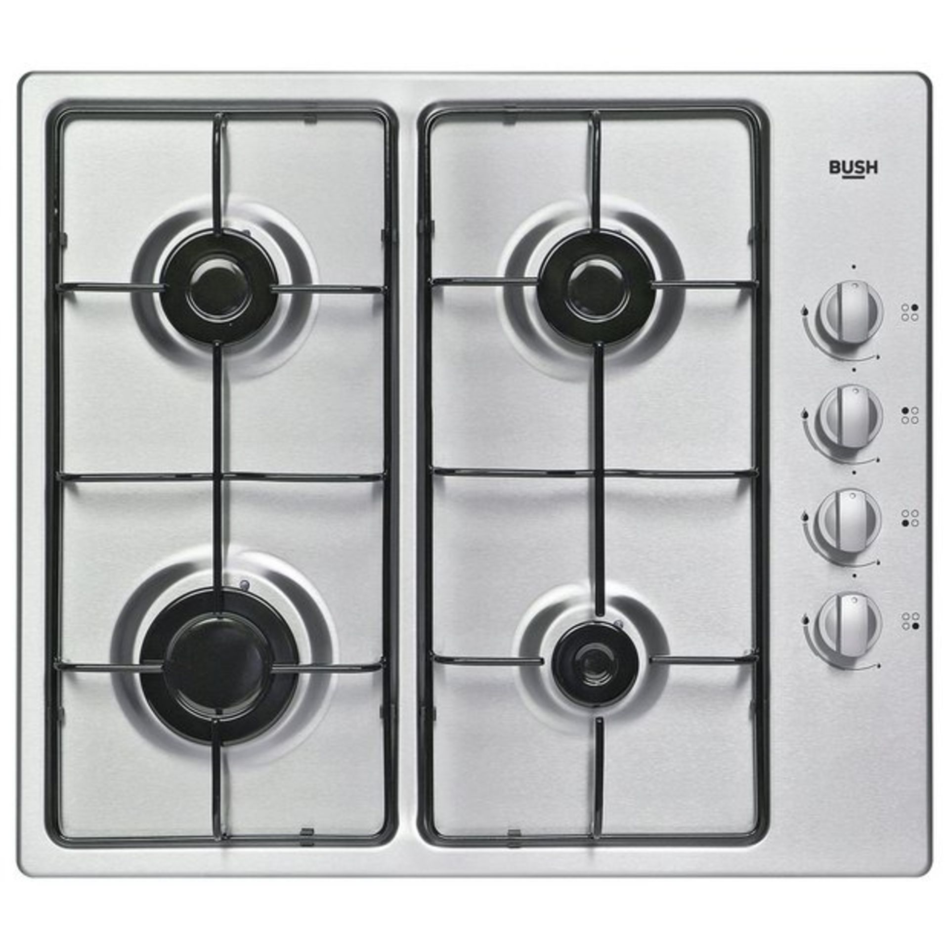 + VAT Grade A/B Bush DH60GNSS Gas Hob - Four Cooking Zones - Automatic Ignition - Side Mounted