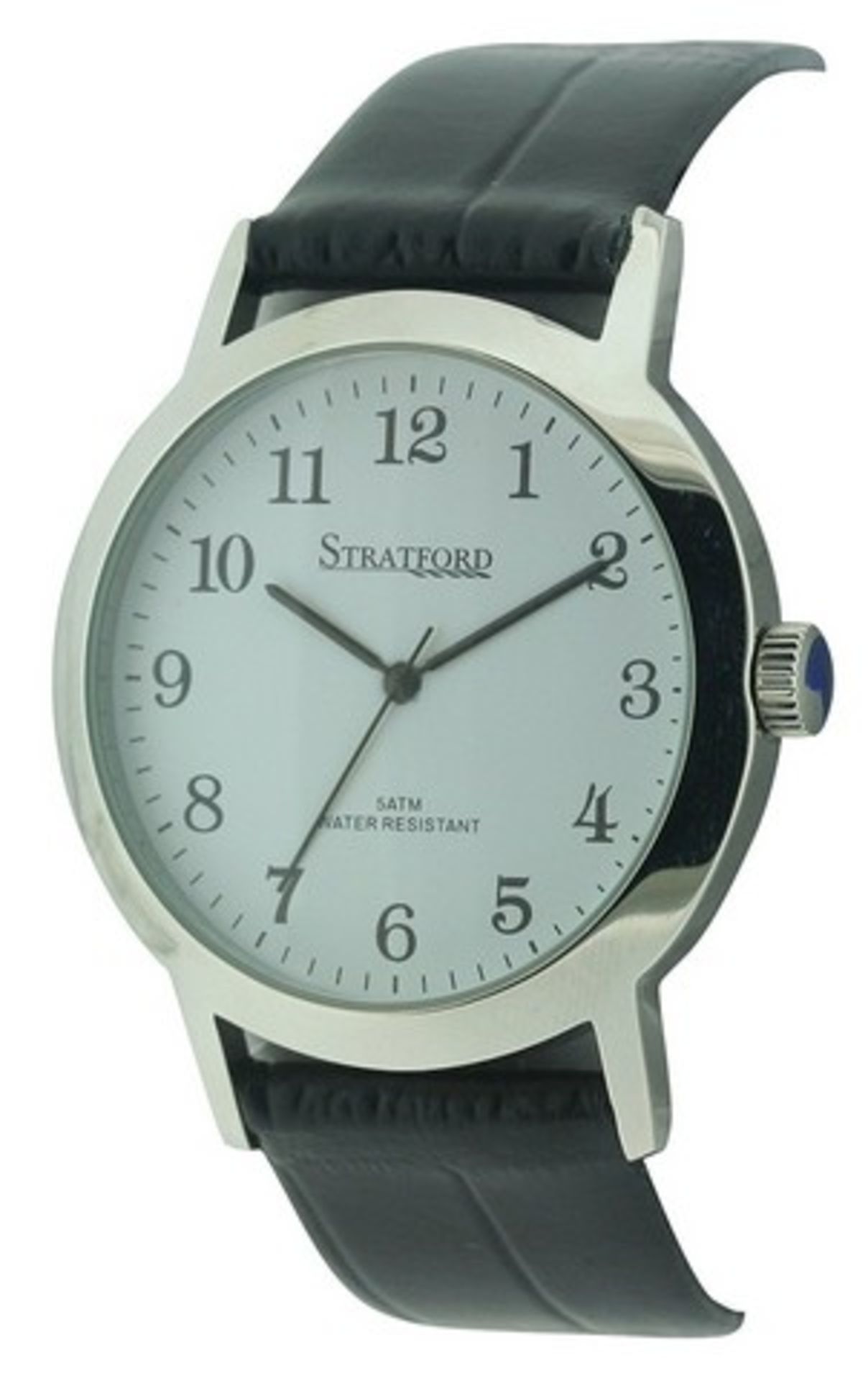 + VAT Brand New Gents Stratford Watch with White Metal Case and Faux Leather Strap - Image is