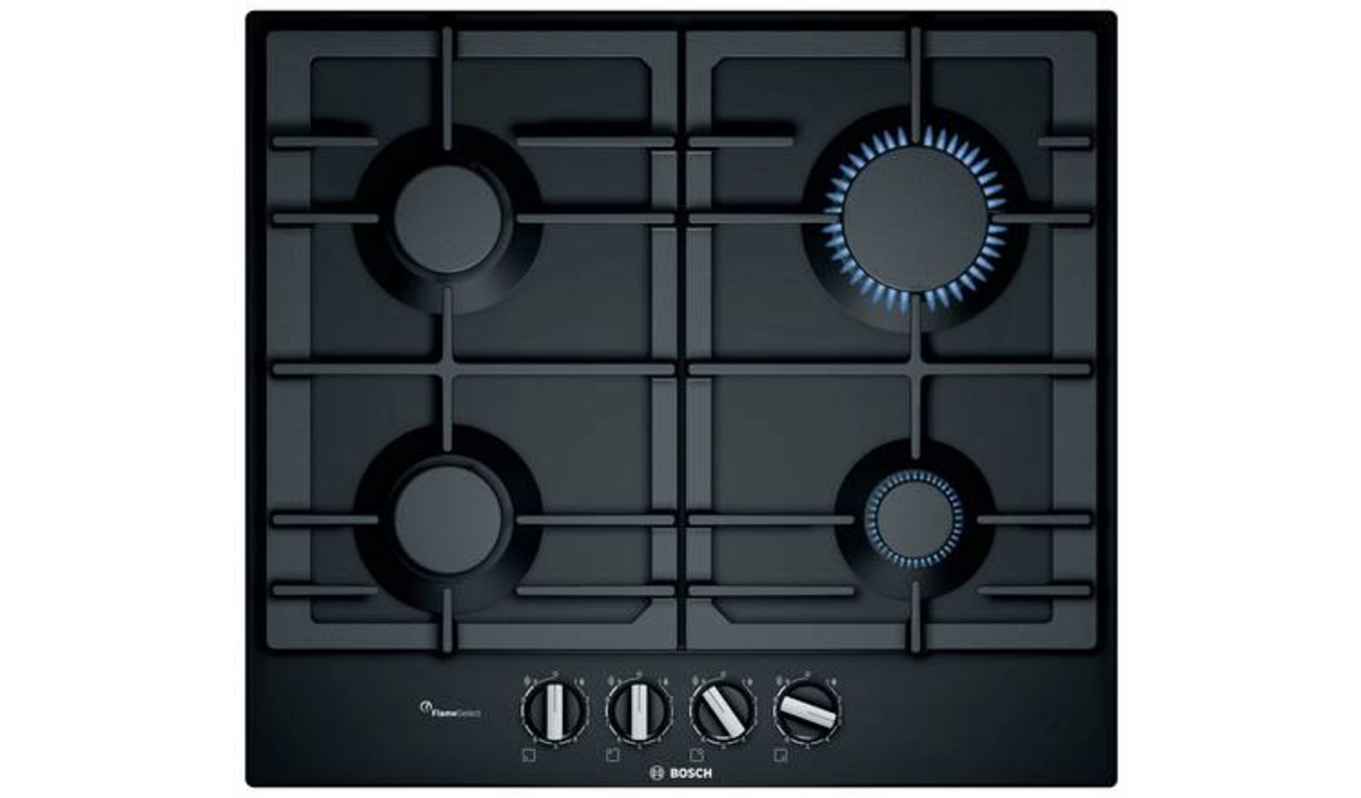 + VAT Grade A/B Bosch PCP6A6B90 Cast Iron Support Gas Hob - Four Cooking Zones - Automatic Ignition