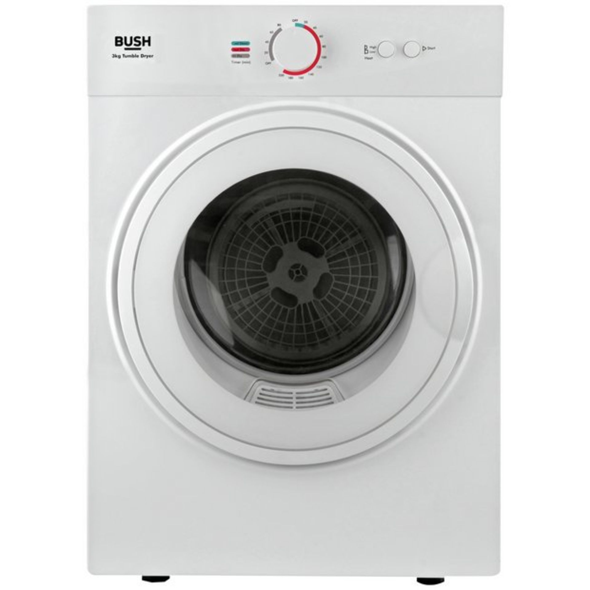 + VAT Grade A/B Bush TD3CNBW 3Kg Vented Tumble Dryer - Quiet Mark Stamp Of Approval - Three Heat