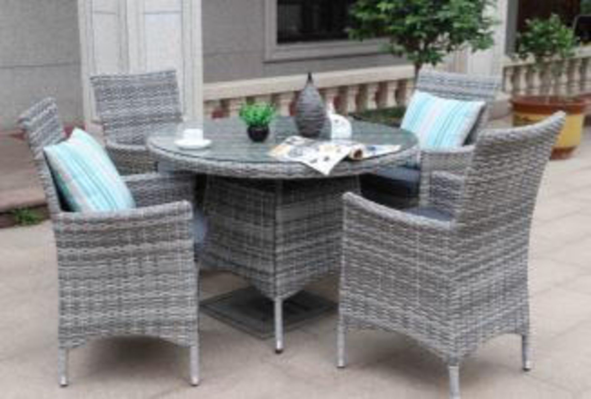 + VAT Brand New Chelsea Garden Company 4-Person Grey Dining Set With Cushions - Aluminium Frame -