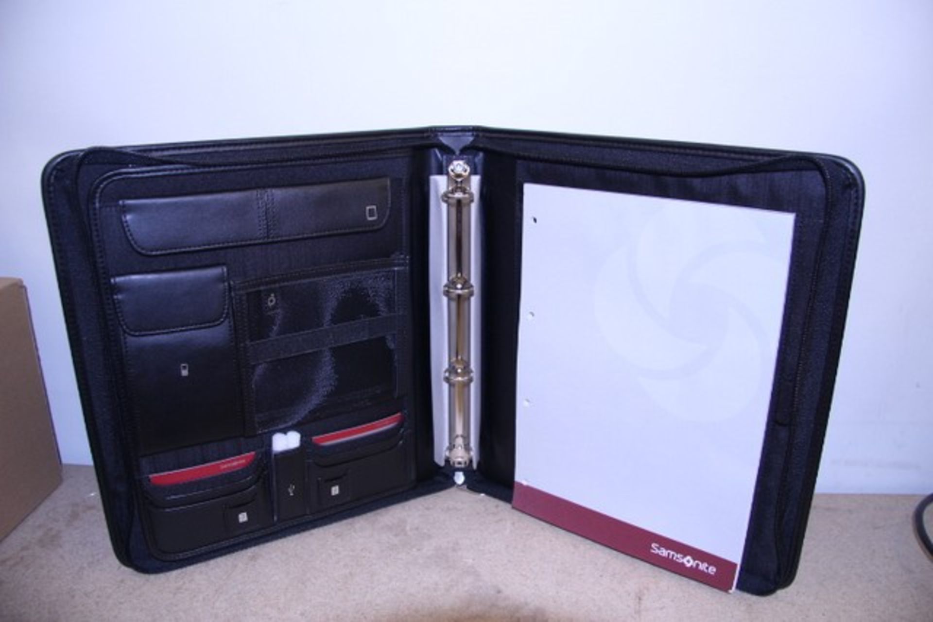 + VAT Brand New Samsonite Black Leather & Fabric Executive Folder With Carry Handle-Note Pad-Ring