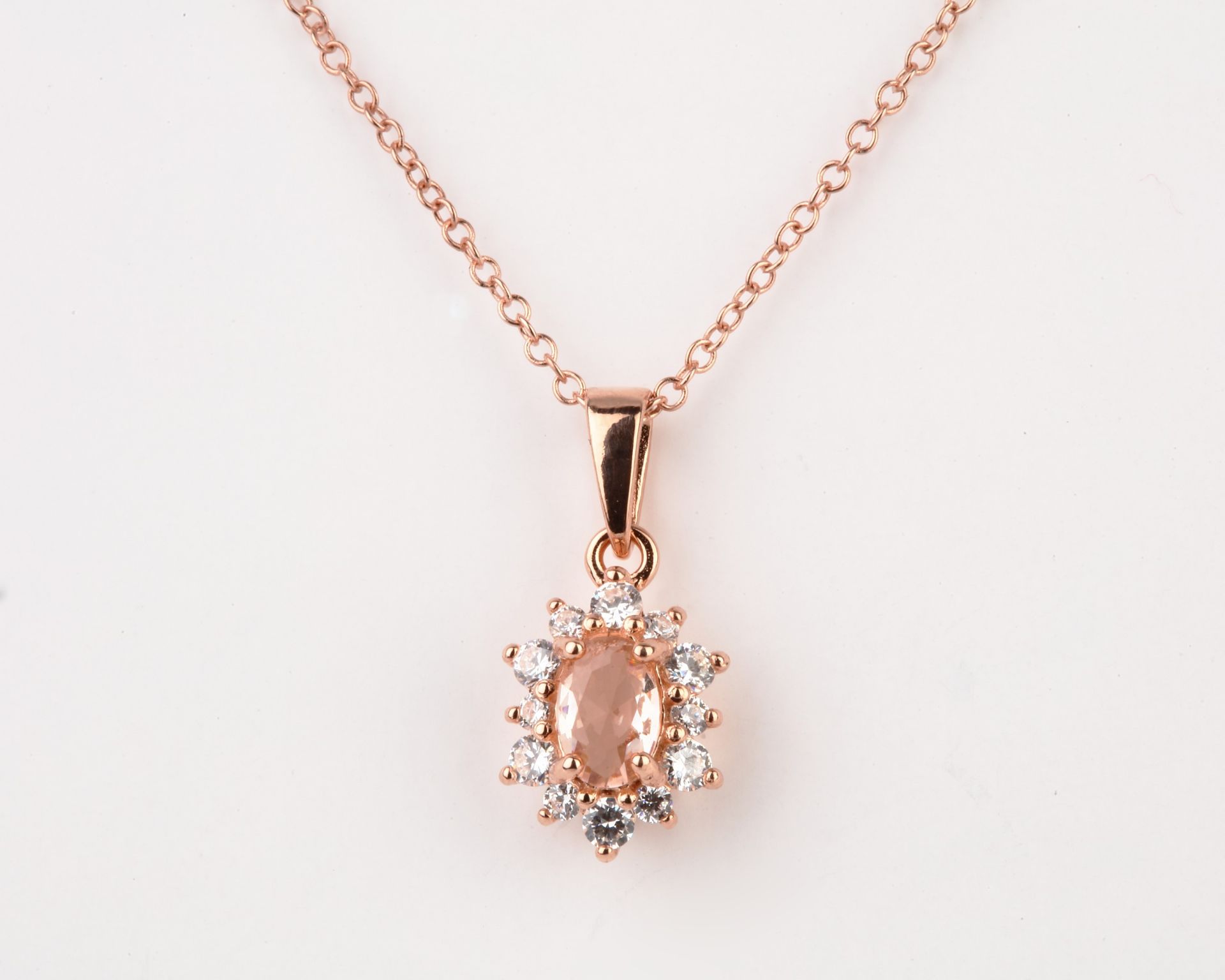 + VAT Brand New Diamond & Morganite Cluster Pendant With Necklace