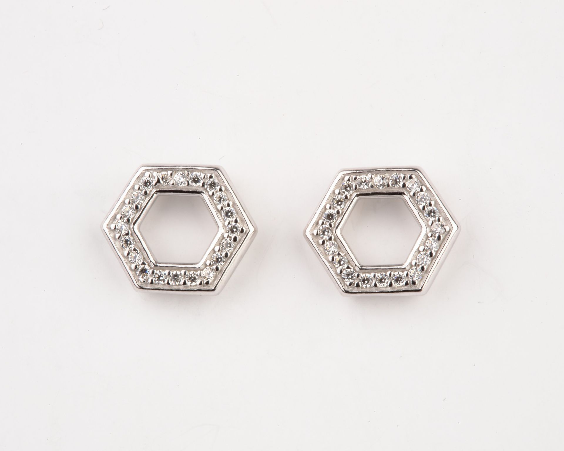 + VAT Brand New Diamond Hexagon Shape Earrings