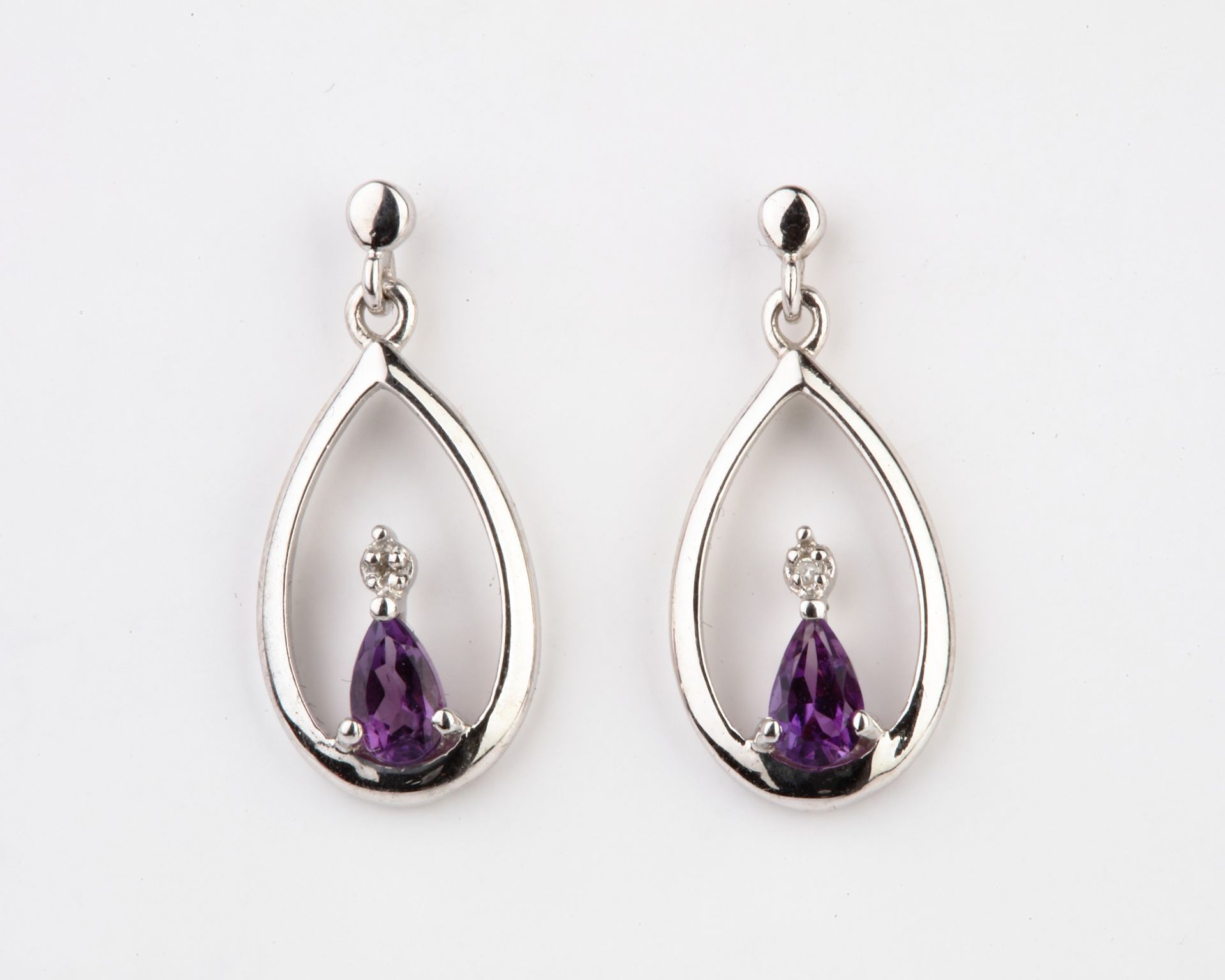 + VAT Brand New Diamond & Wmethyst Tear Drop Earrings