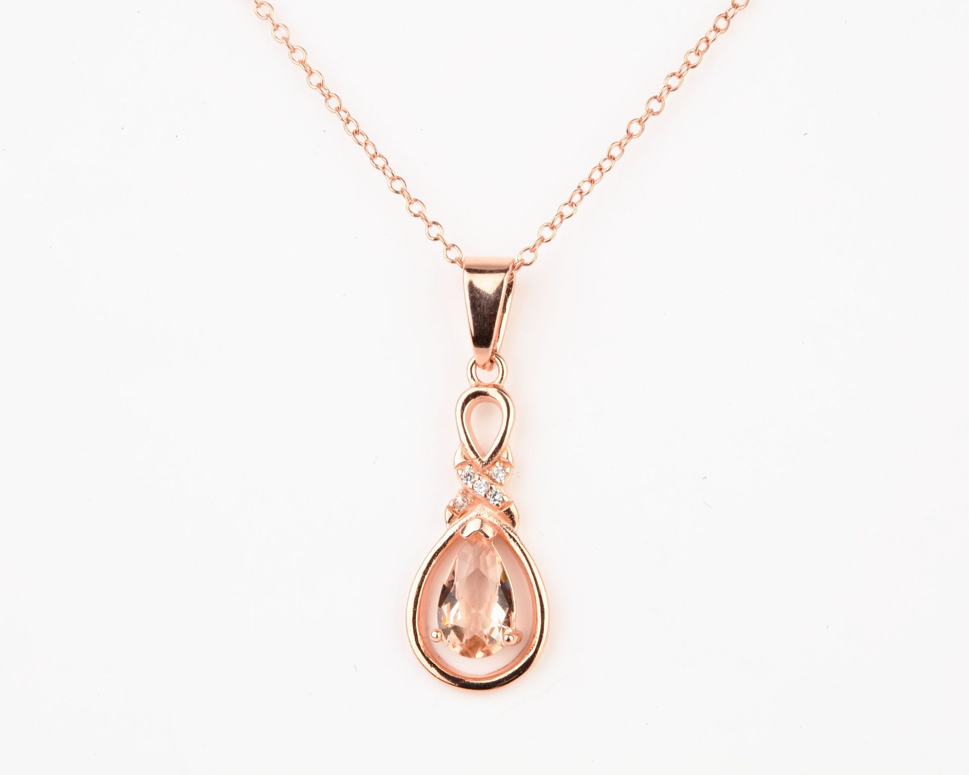 + VAT Brand New Diamond & Morganite Tear Drop Pendant With Necklace