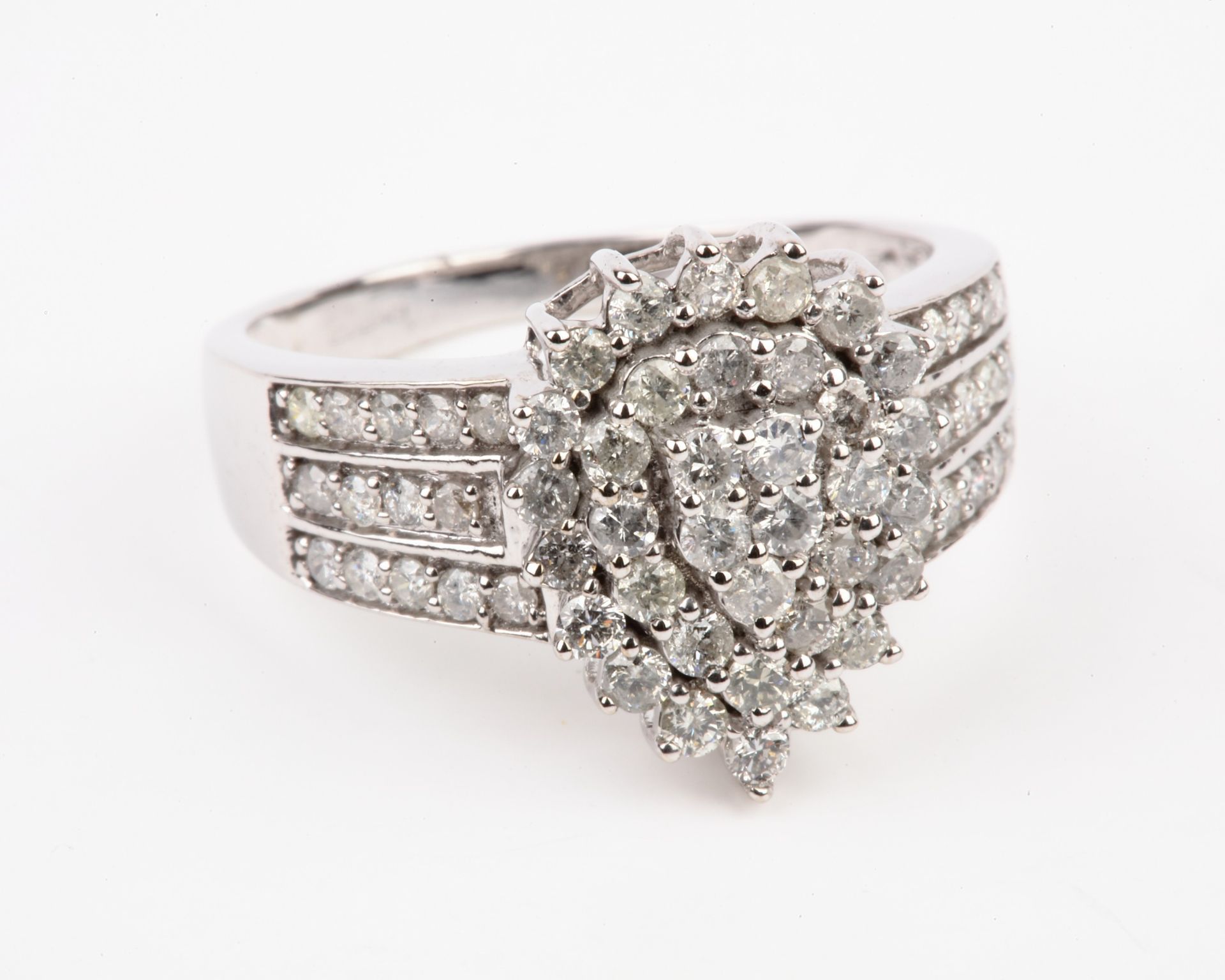 + VAT Brand New White Gold 1ct Diamond Cluster Ring Set With 63 Diamonds In Tear Drop Design