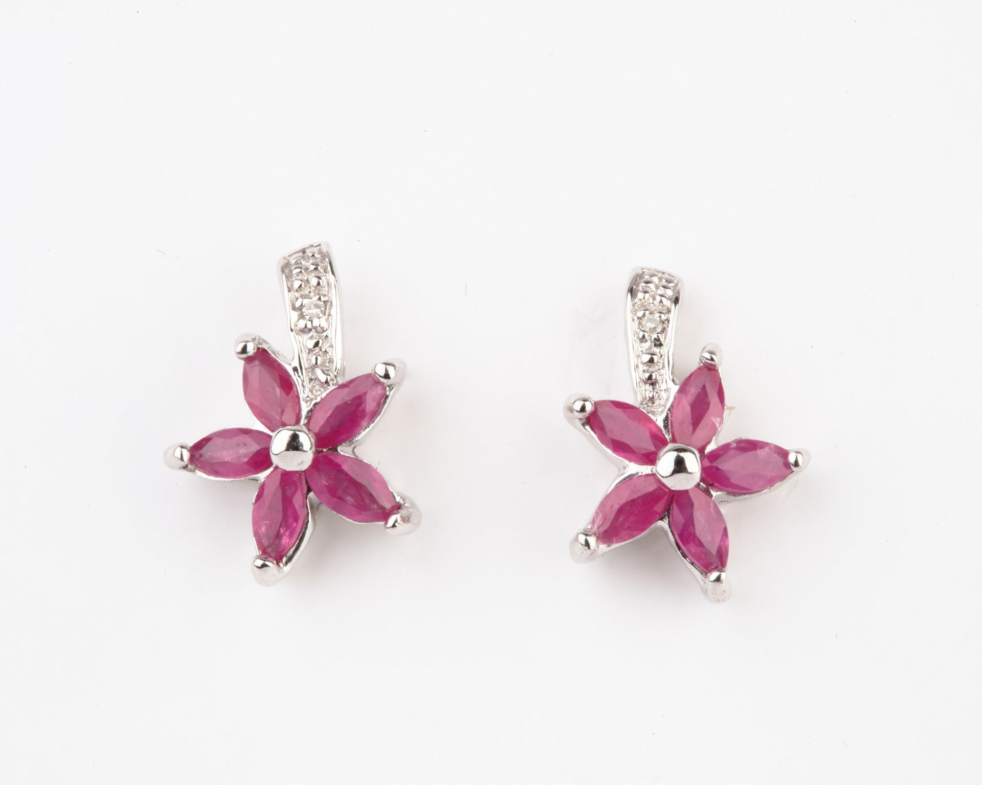 + VAT Brand New Diamond & Ruby Flower Design Earrings