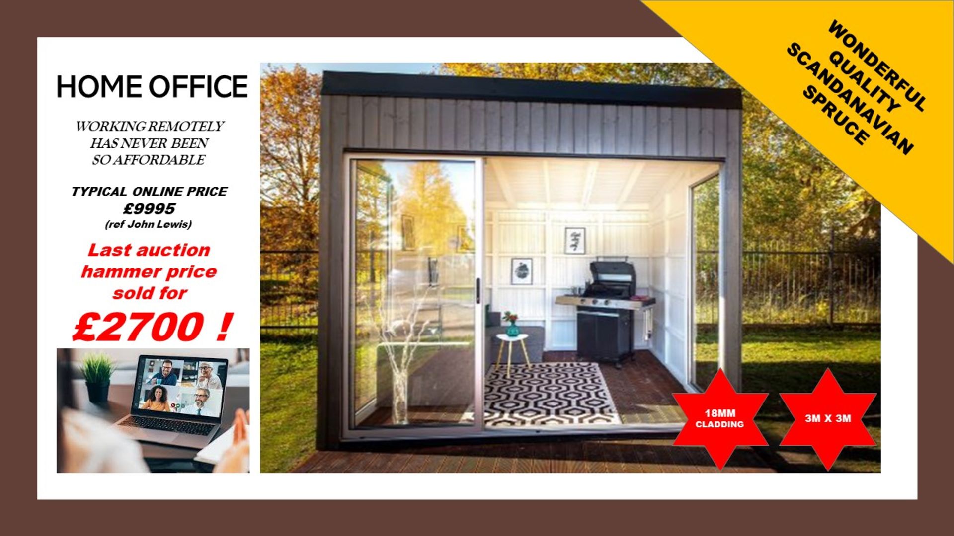 + VAT Brand New Fantastic 3m x 3m Garden Cube With Triple Sliding Glass Doors - Full Floor To