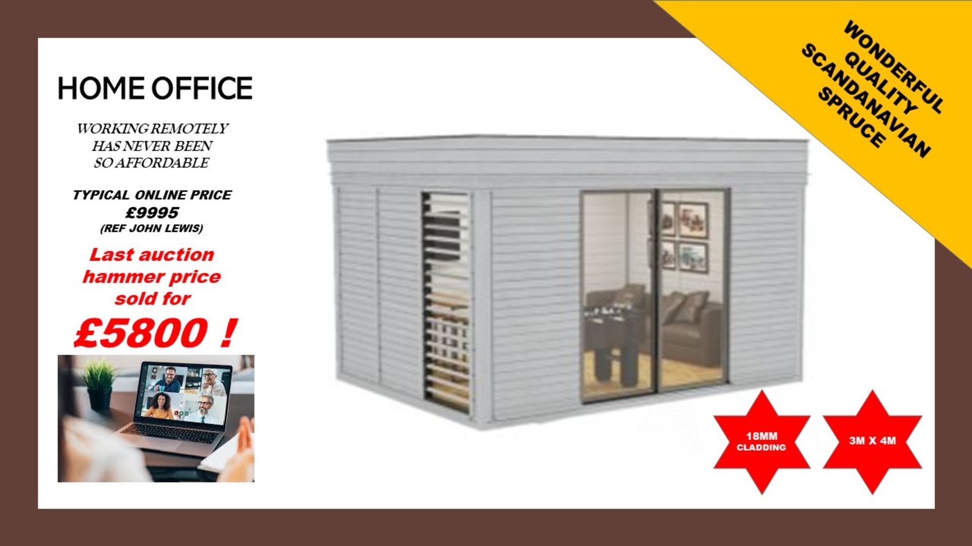 + VAT Brand New Insulated 3m x 4m Garden Office Cube With Glass Sliding Doors - Sunscreen