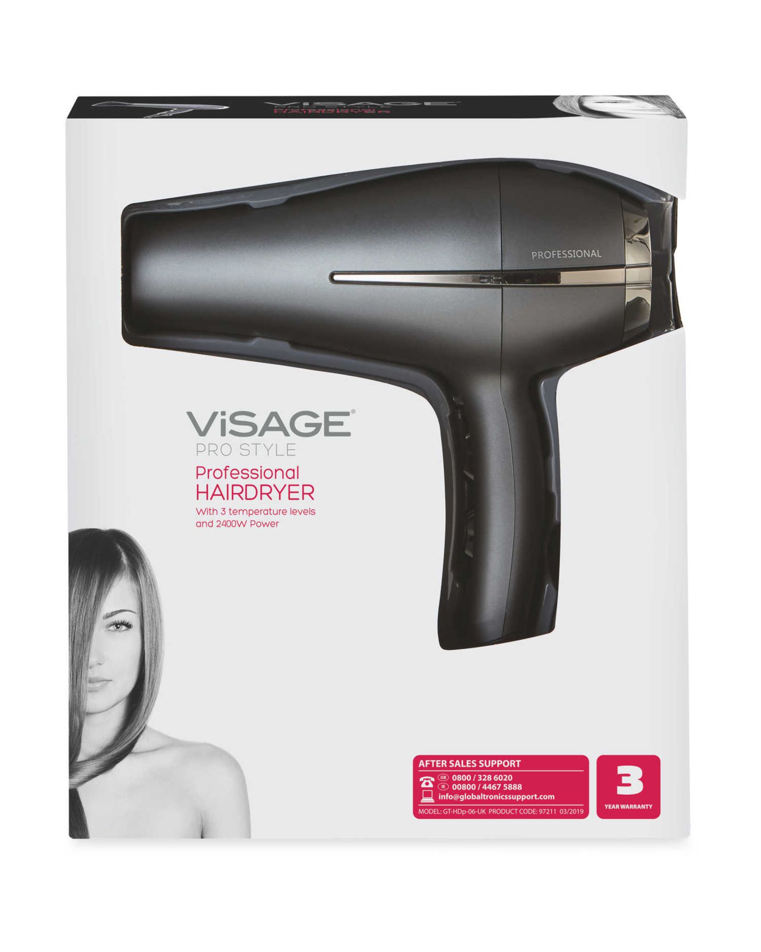 + VAT Brand New Visage Pro Style 2400W Professional Hair Dryer - 3 Temperature Levels - Two Airflow