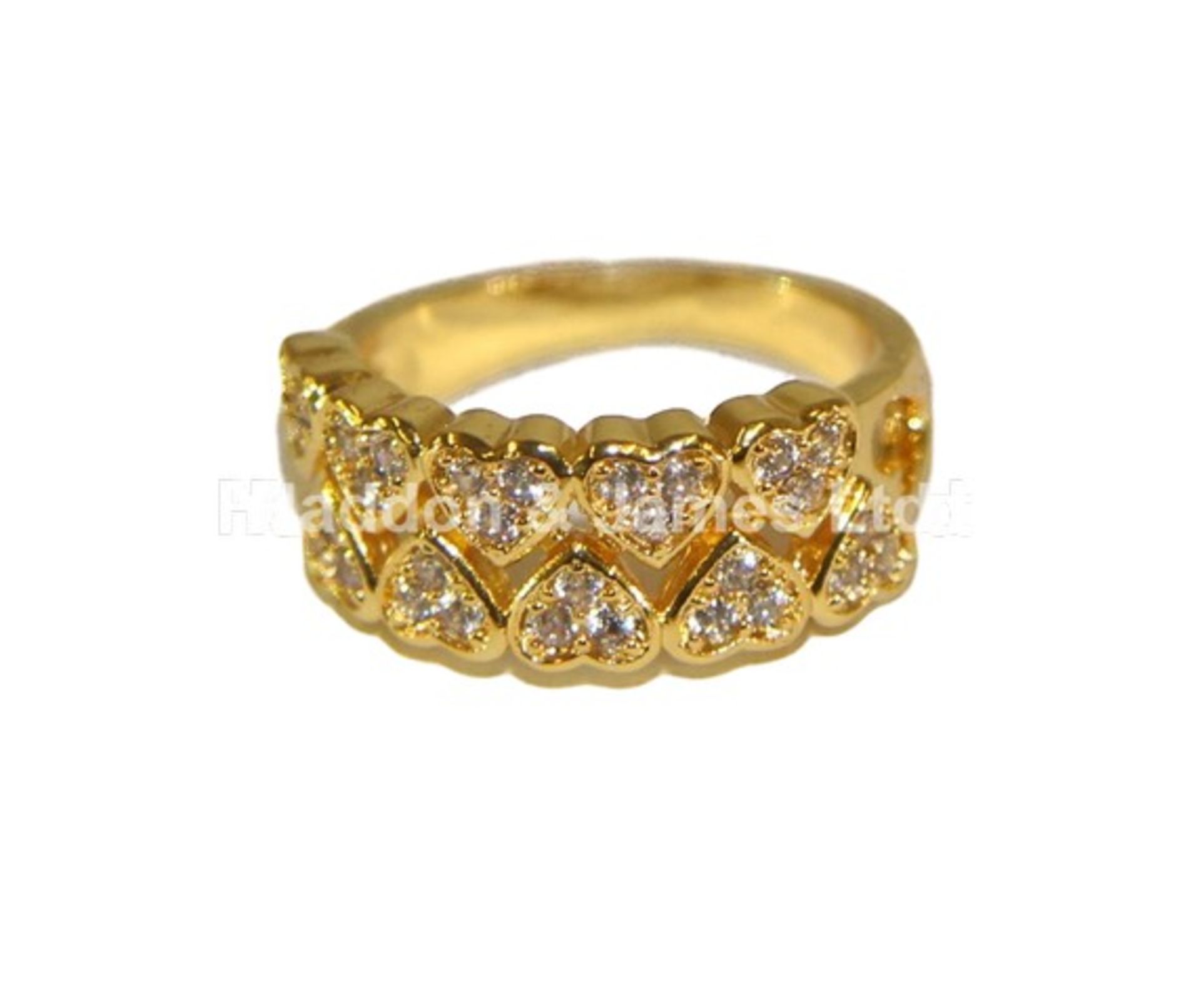 + VAT Brand New Yellow Metal White Stone Multiple Heart Design Ring