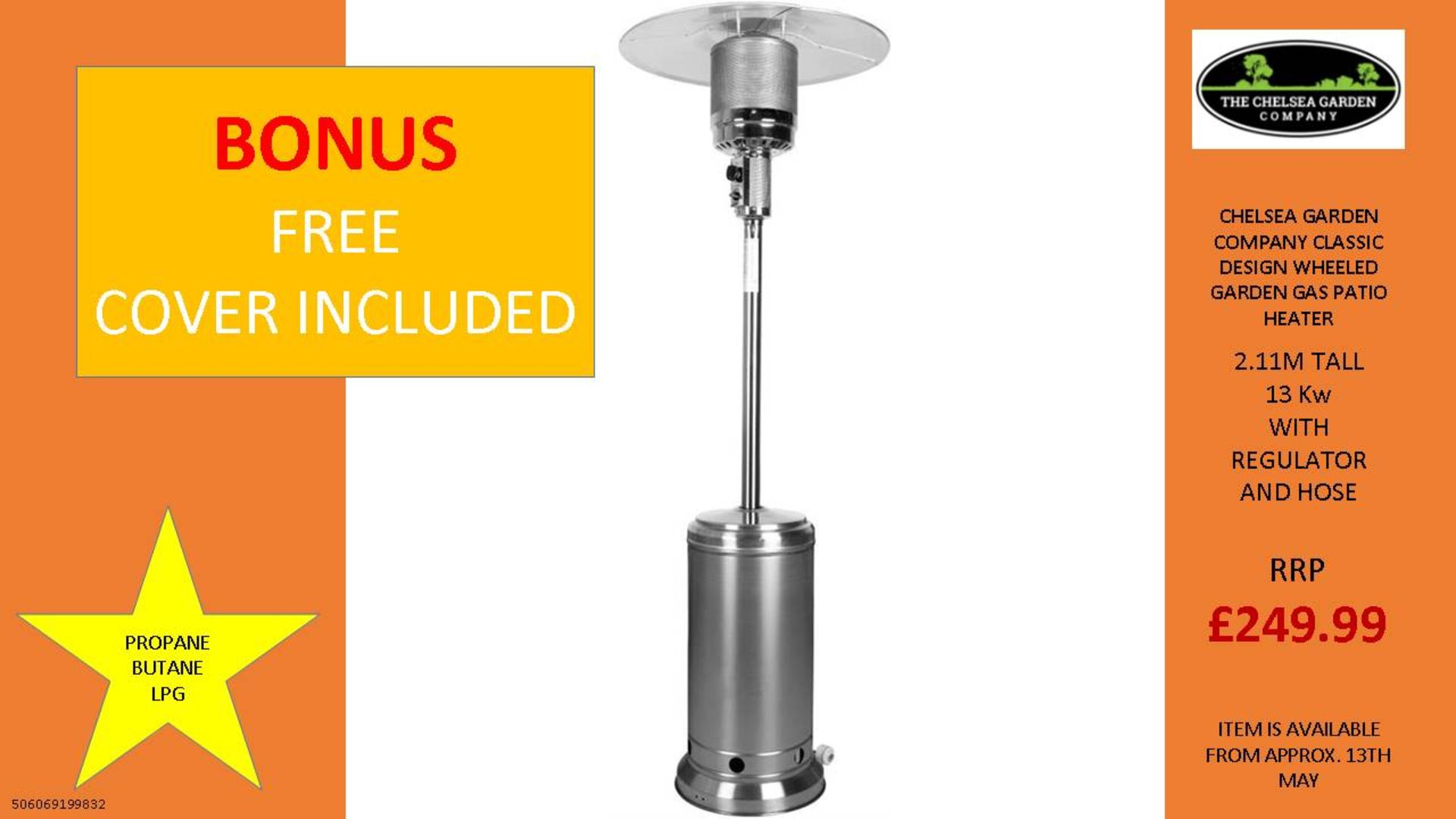 + VAT Brand New Chelsea Garden Company Garden Patio Heater With Cover - Item Is Available From