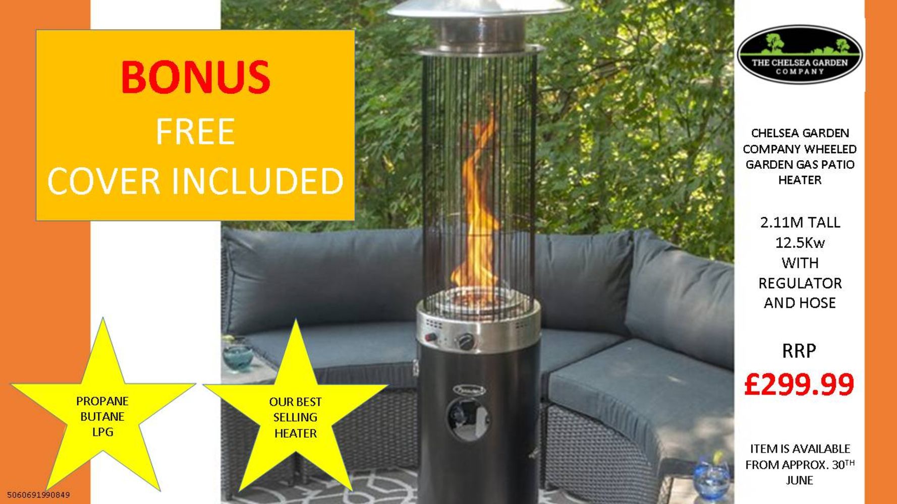 Brand New Chelsea Garden Company Patio Heaters: 3 Stylish Designs Available, All With Cover Included