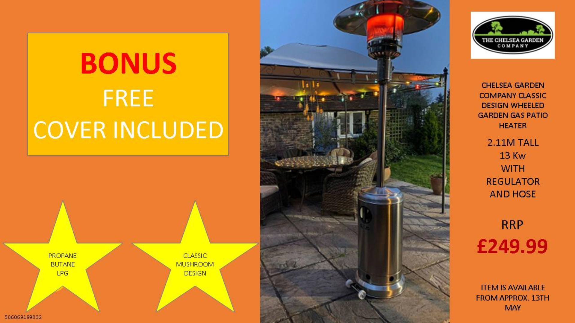 + VAT Brand New Chelsea Garden Company Garden Patio Heater With Cover - Item Is Available From