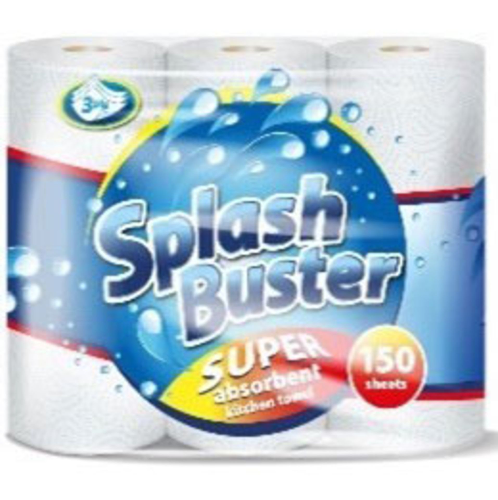 + VAT Brand New 24 Pack Of Splash Buster 3 Ply Kitchen Towel - 8 Packs Of 3