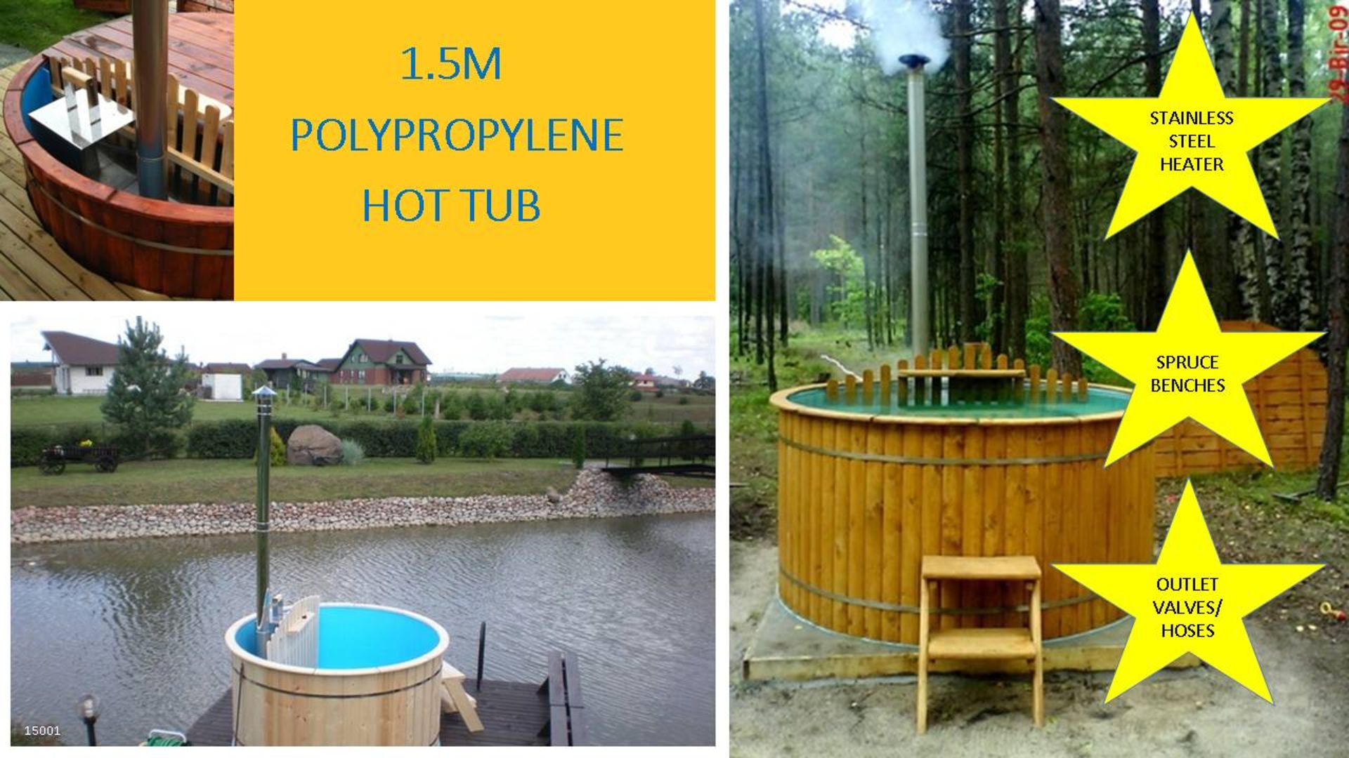 + VAT Brand New 1.5m Polypropylene Hot Tub with Wooden Finishing and Stainless Steel Heater with