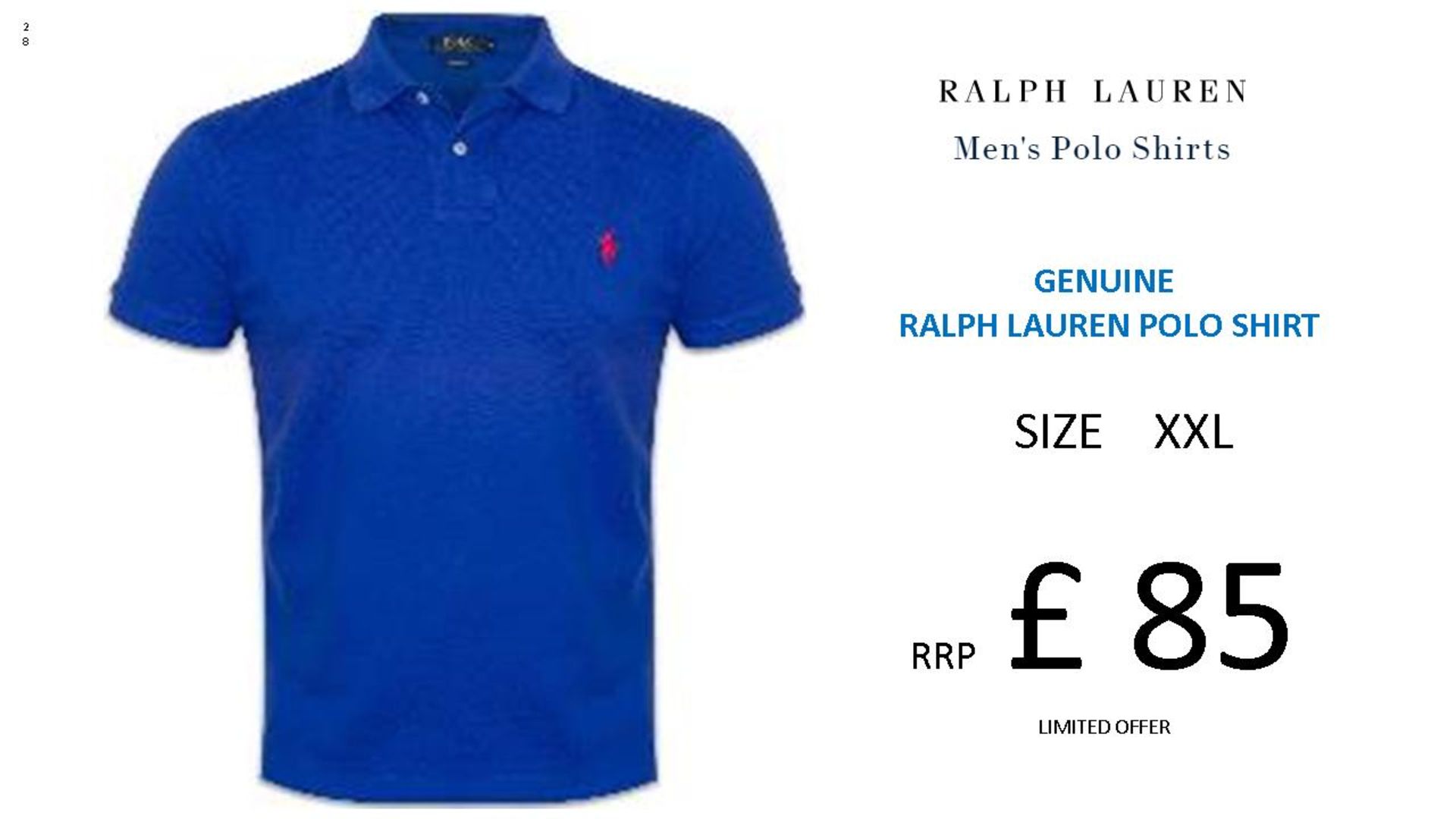 + VAT Brand New Ralph Lauren Custom-Fit Small Pony Polo Shirt - Graphic Royal - Size XXL - Ribbed