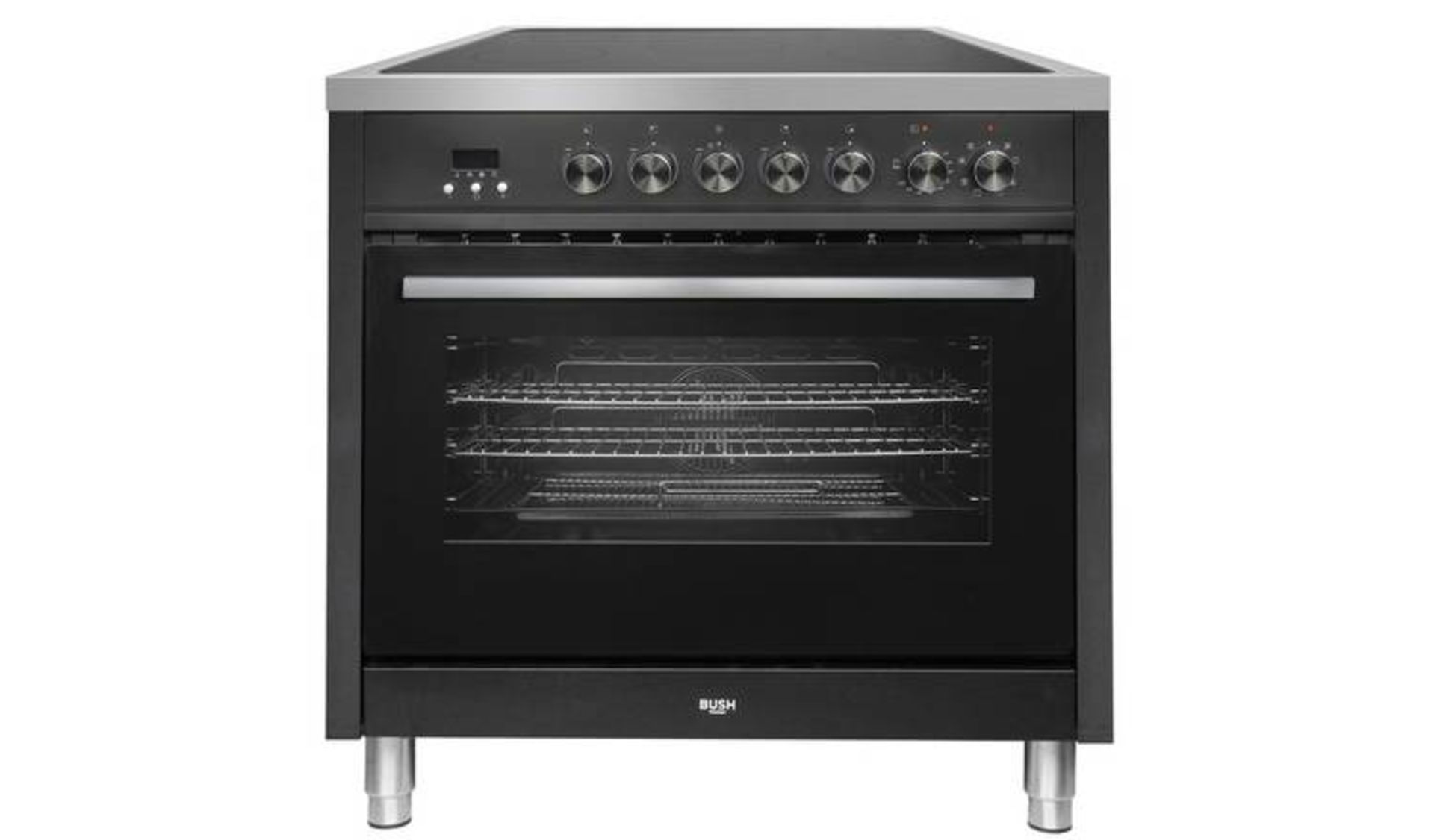 + VAT Grade A/B Bush BRCP90EBLK 90cm Electric Range Cooker - 103 Litre Capacity - Ceramic Hob With