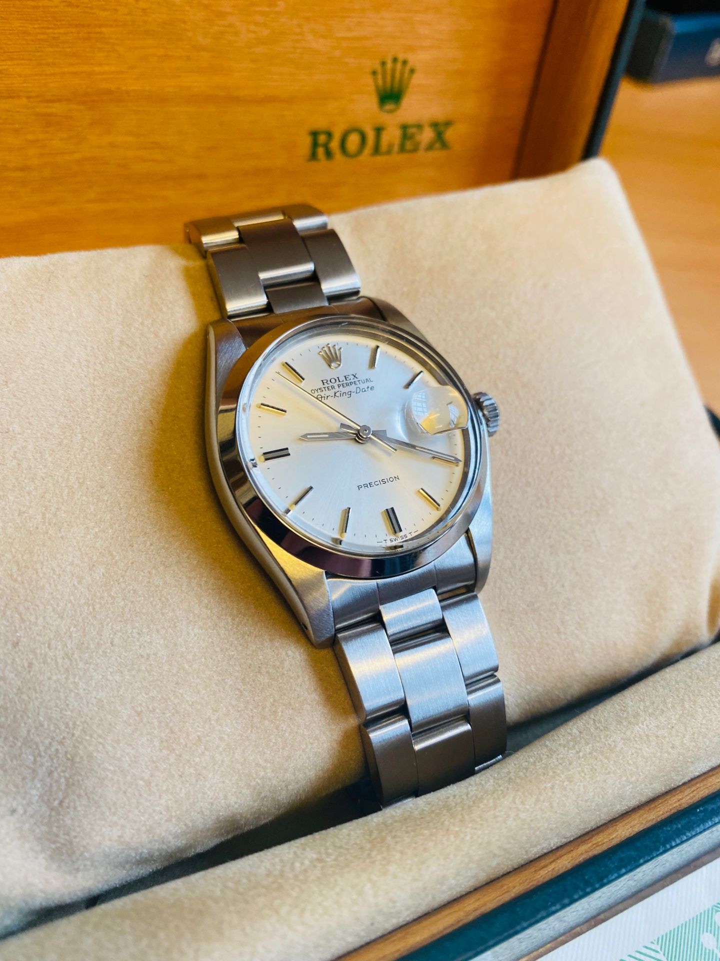 No VAT Gents Vintage Rolex Oyster Perpetual Air-King-Date Stainless Steel Watch With Box And - Image 4 of 4