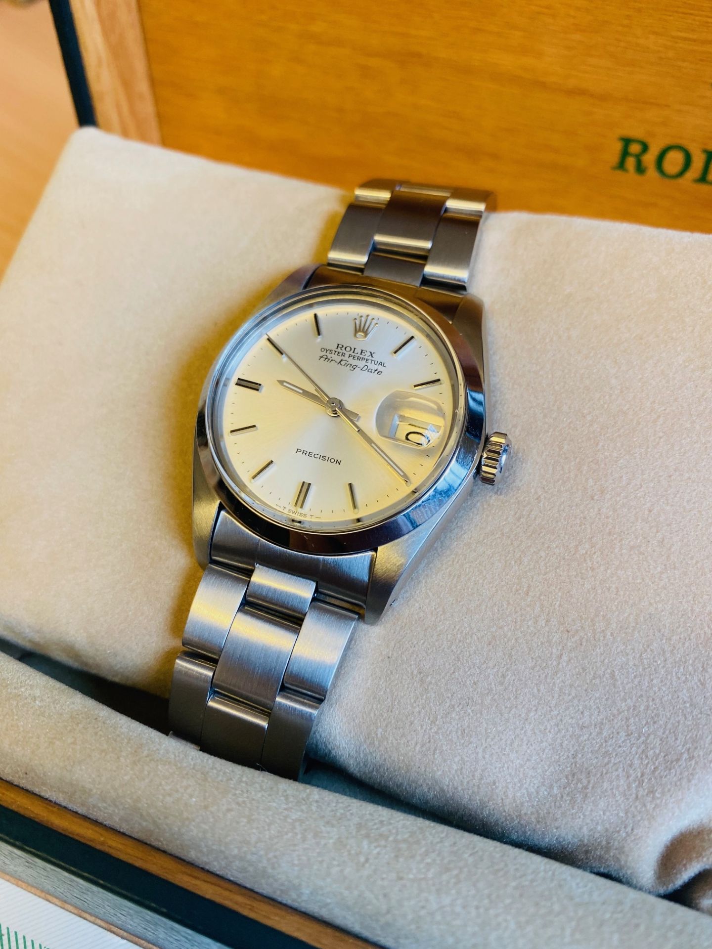 No VAT Gents Vintage Rolex Oyster Perpetual Air-King-Date Stainless Steel Watch With Box And - Image 3 of 4