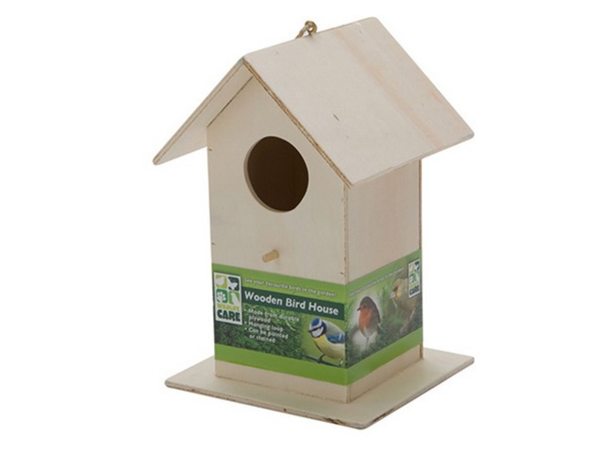 + VAT Brand New Wooden Bird House With Hanging Or Hook Mounting Fixing 18 x 8 cm