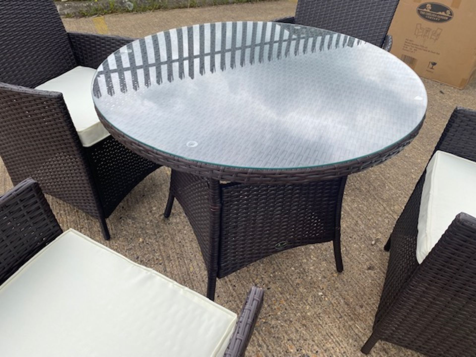 + VAT Brand New Chelsea Garden Company 4-Seater Brown Rattan Outdoor Dining Set - Item Is - Image 3 of 7