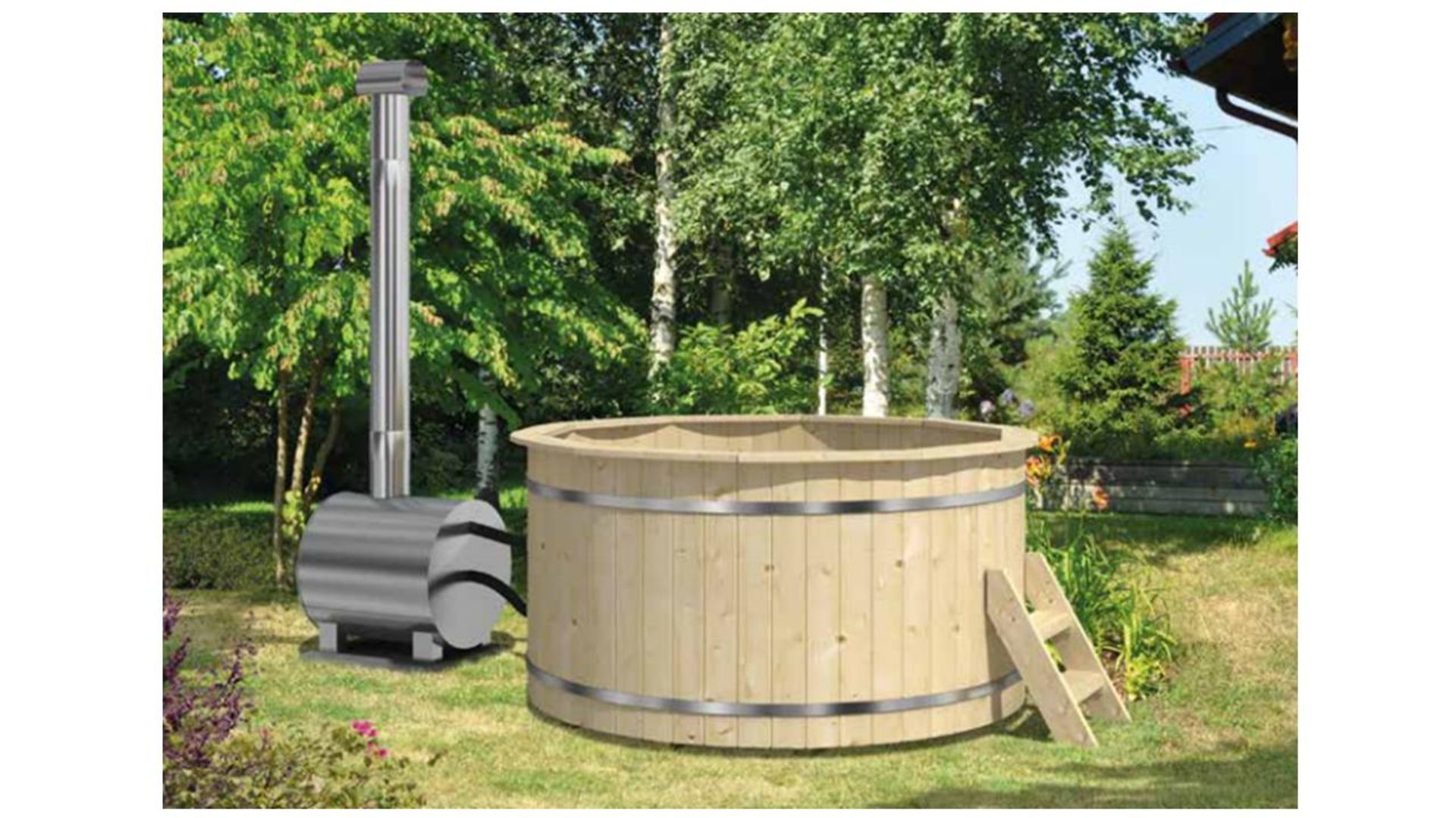 + VAT Brand New Spruce 180cm Wooden Hot Tub - External Heater - 105cm Tall - 180cm Diameter - 42mm