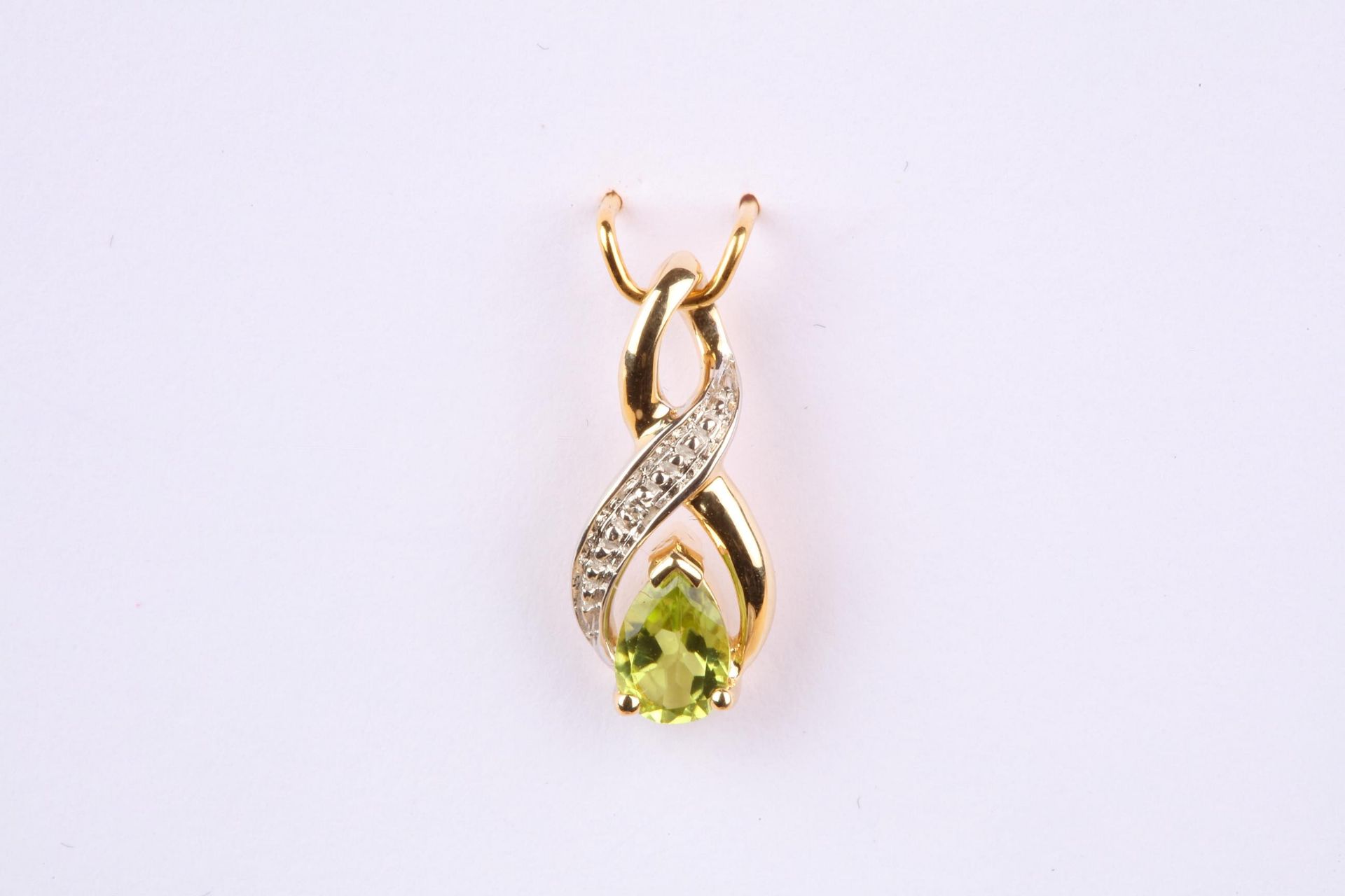 + VAT Brand New Yellow & White Gold Tourmaline & Diamond Figure 8 Pendant