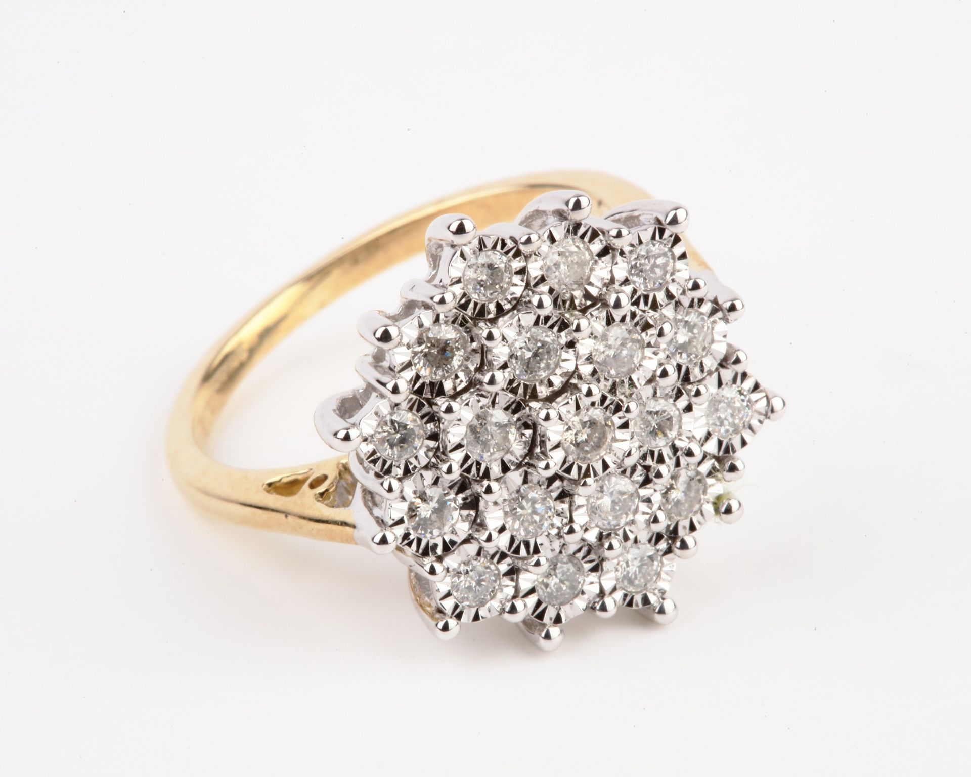 + VAT Brand New Yellow & White Gold 0.5ct Diamond Cluster Ring Set With 19 Diamonds