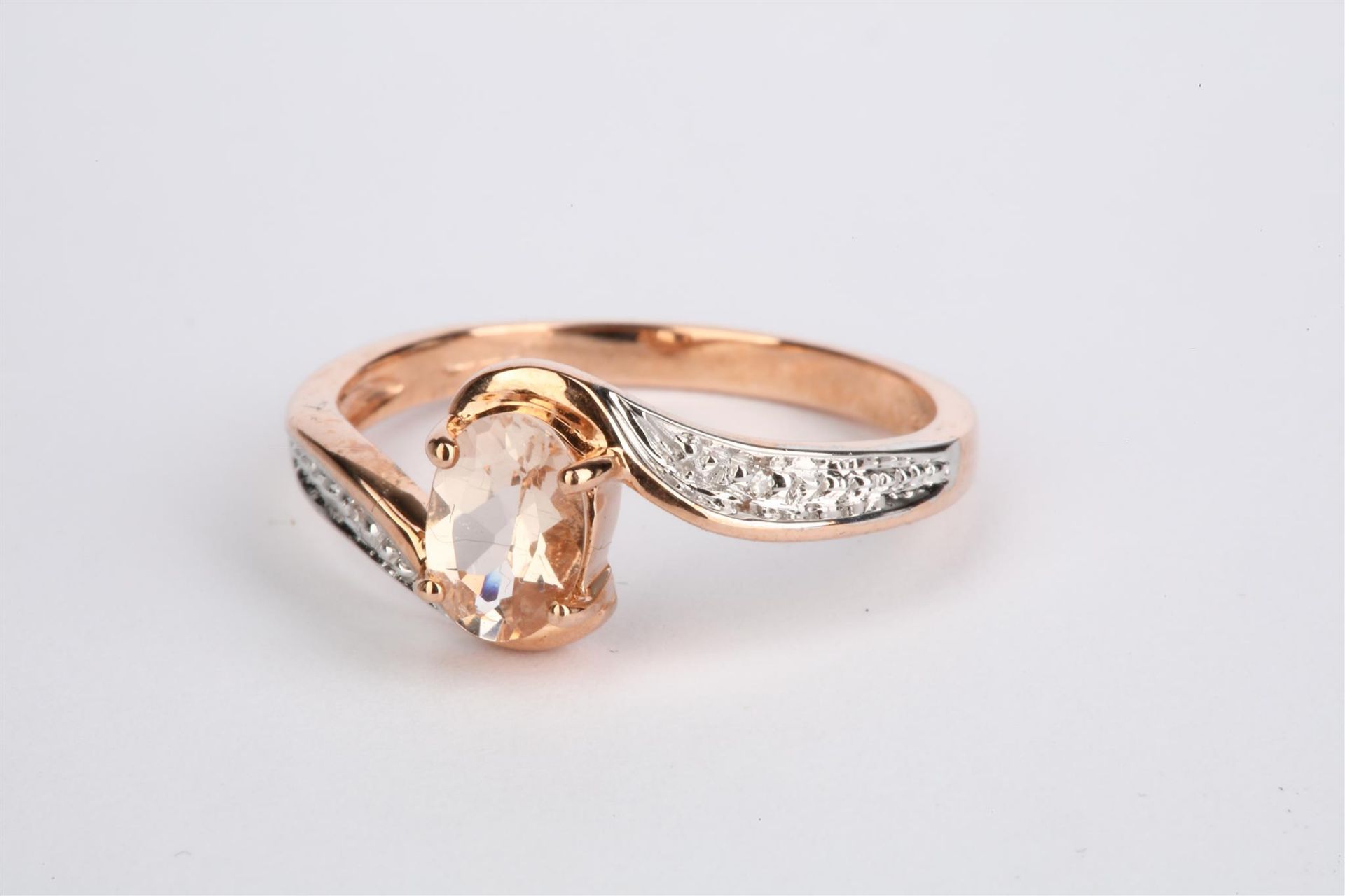 + VAT Ladies 9ct Rose Gold Pink Topaz And Diamond Ring With Large Central Topaz With Diamonds