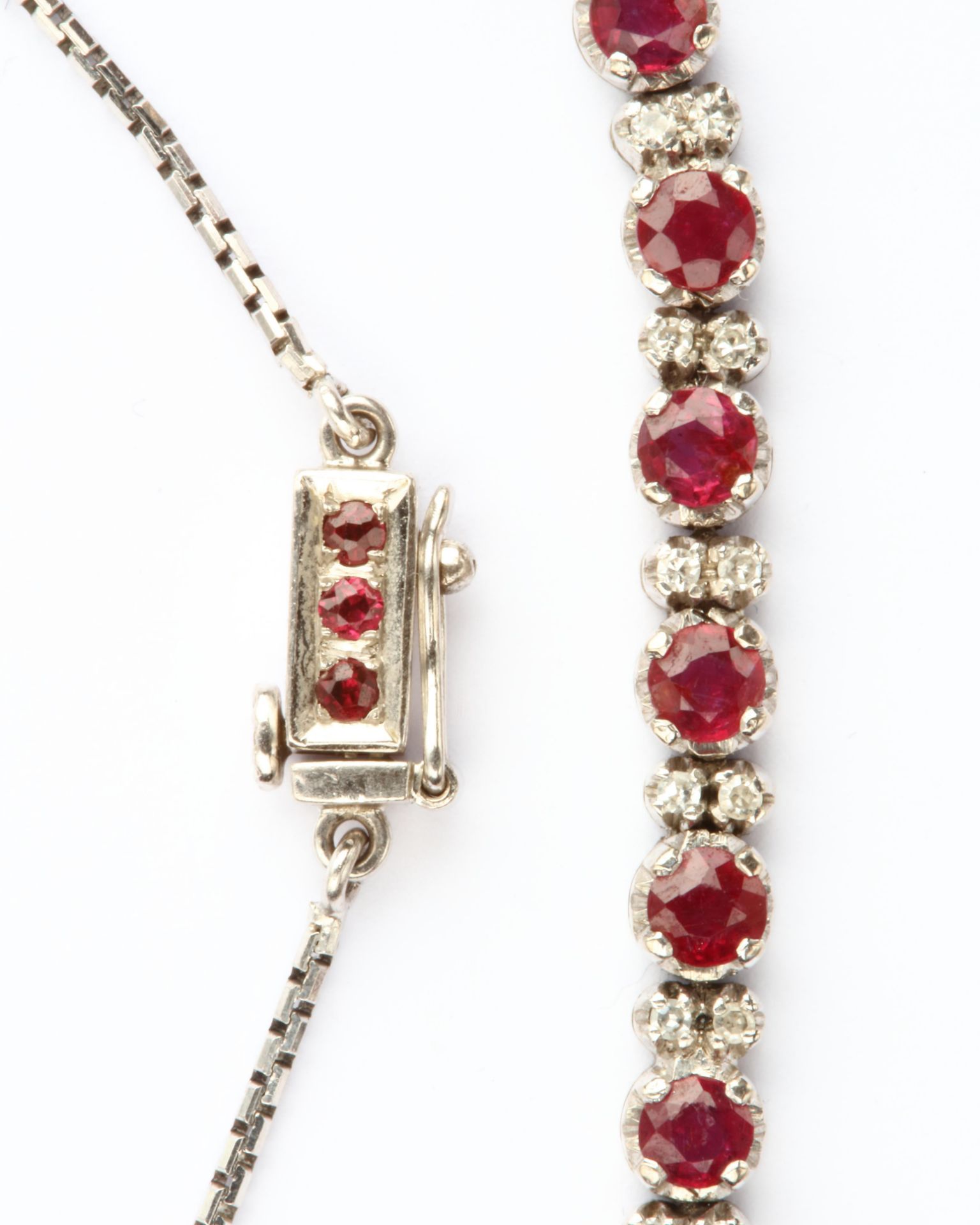 No VAT Ladies 18ct White Gold Ruby And Diamond Necklace With Three Ruby Clasp