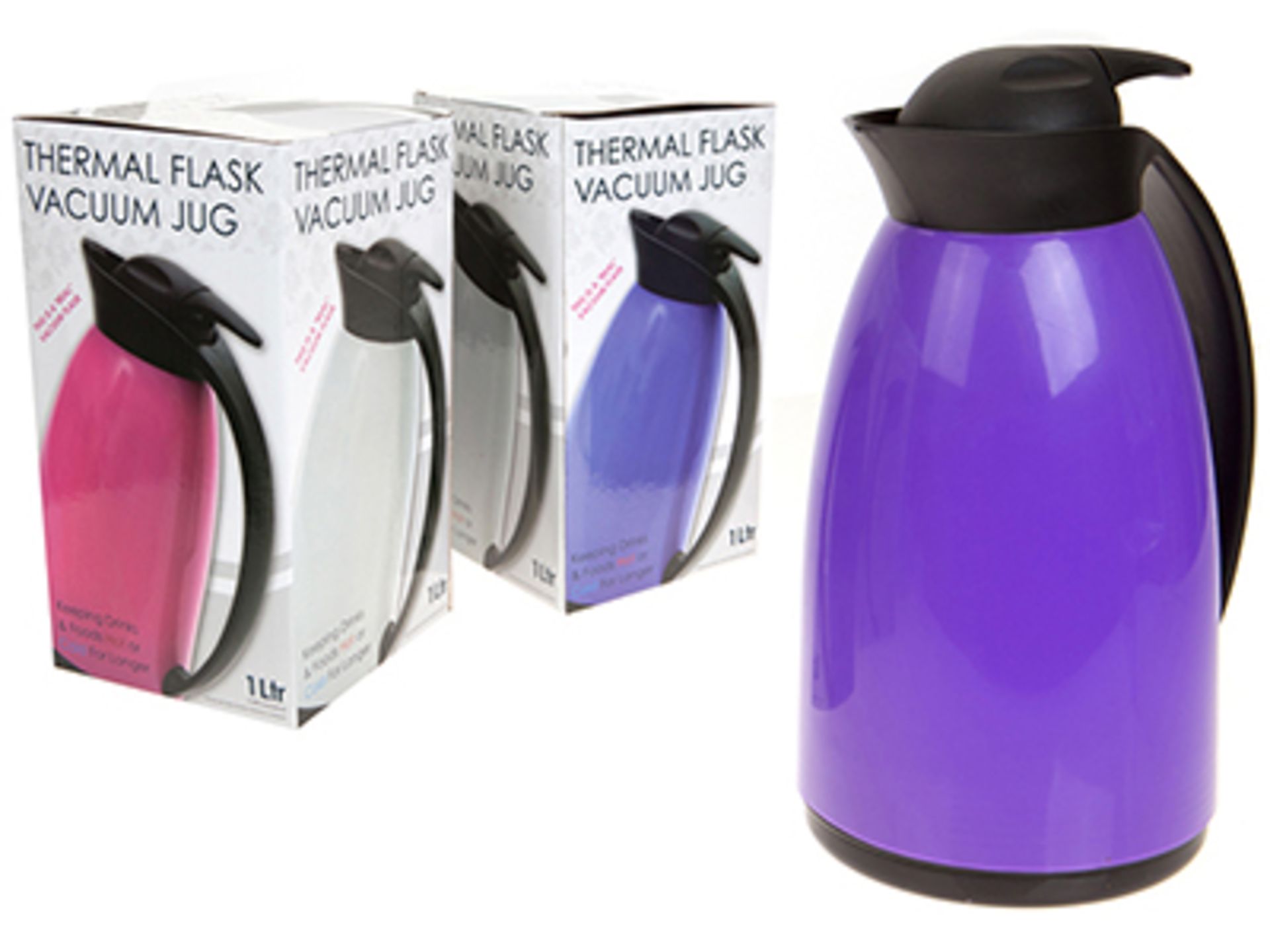 + VAT Brand New Thermal Flask Vacuum Jug - 1 Litre - Quick Release Valve To Pour On The Go Without