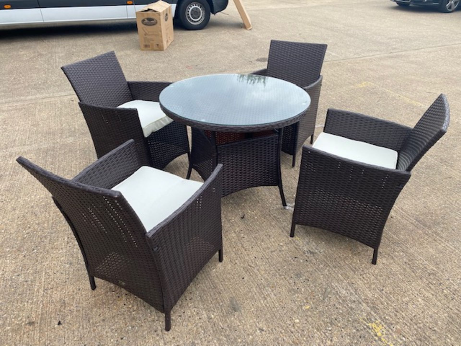 + VAT Brand New Chelsea Garden Company 4-Seater Brown Rattan Outdoor Dining Set - Item Is - Image 6 of 11
