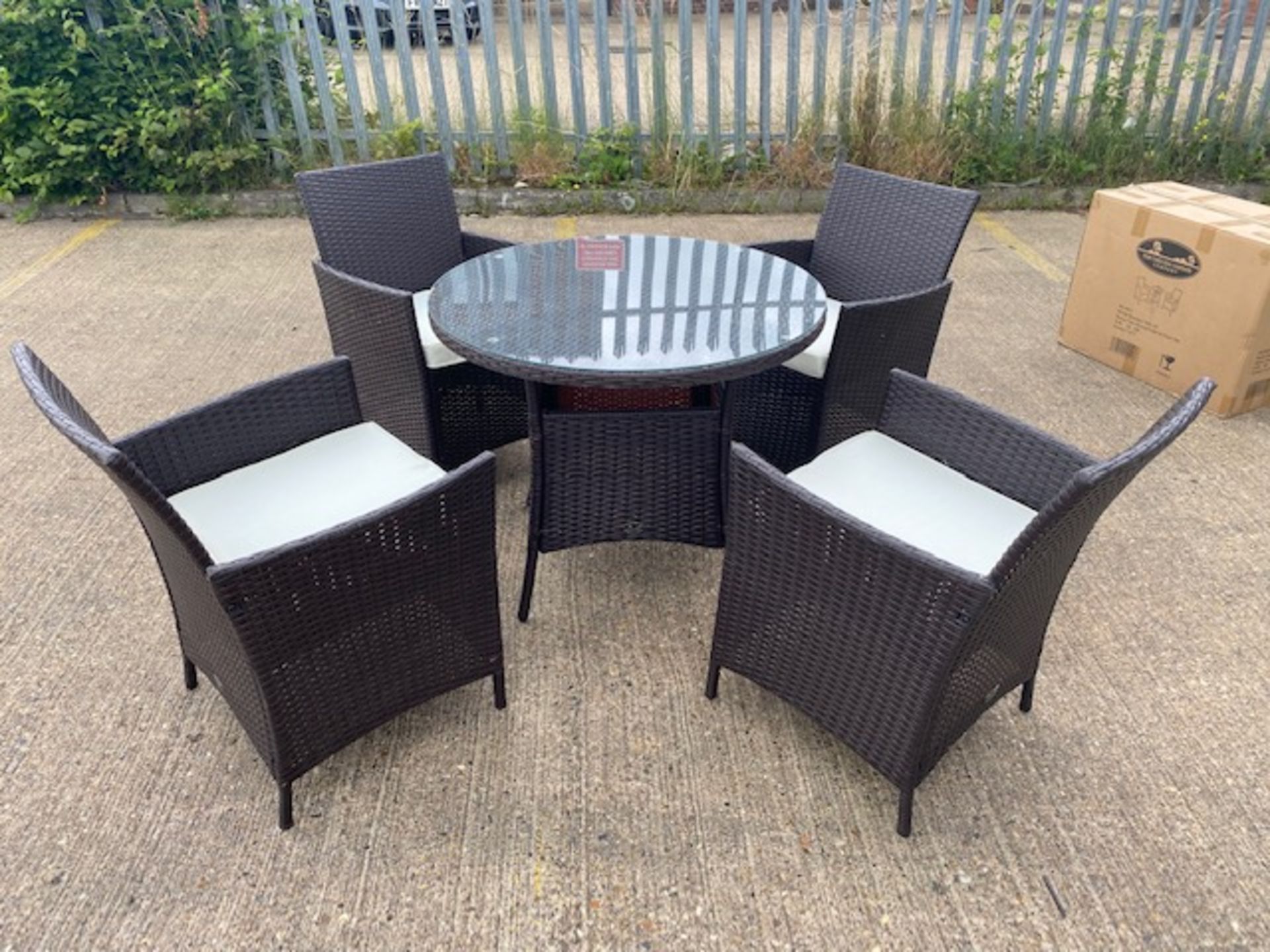 + VAT Brand New Chelsea Garden Company 4-Seater Brown Rattan Outdoor Dining Set - Item Is - Image 2 of 11